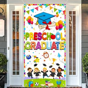 Large 70.8x35.4 Inch Preschool Graduation Banner, Preschool Graduation Decorations, Pre k Graduation Decorations, White Preschool Graduation Door Cover for Class School tineit