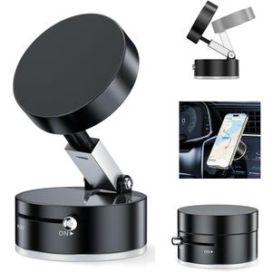 Vacuum Suction Magnetic Car Phone Holder Mount Fit All Phones,Adjustable Phone Holders for Your Car Home Office Smooth Surfaces,Metal Ring Stick Outside if Case Non-Magnetic (Upgraded)