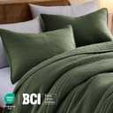 palassio Striped Olive Green 100% Cotton Quilt California Cal King Size Bedding Sets, Oversized Lightweight Channel Pick Stitch Textured Bedspread Soft Farmhouse Coverlet for All Season, 2 Shams