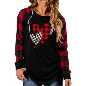 MHTOR Valentines Shirts Women Buffalo Plaid Love Heart Graphic Tees Letter Print Long Sleeve Tops Shirts Valentines Gift (XL)