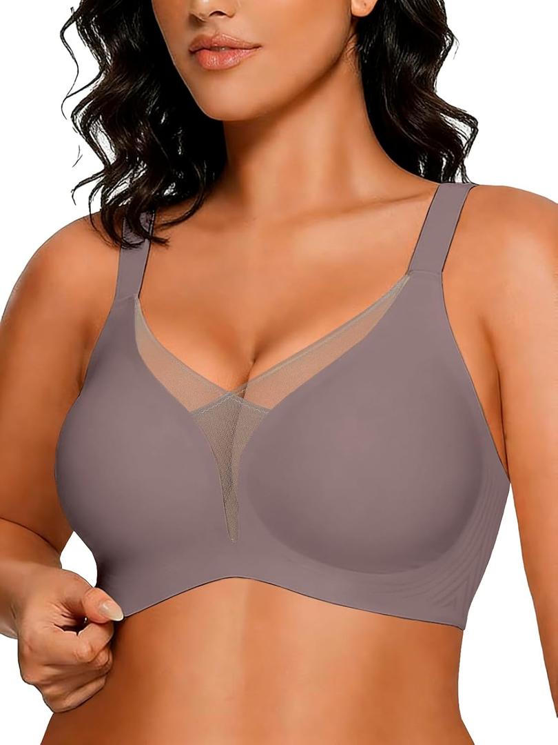 COCOMARTS Jelly Bras for Women No Underwire Push Up Deep V Mesh Comfort T Shirt Bralette Wireless Seamless Everyday Bra, Smal
