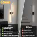 Rechargeable Battery Operated Wall Sconce Set of Two, Black Wireless LED Wall Sconces with Remote Control, Dimmable 3 Colors Cordless Wall Lights for Living Room, Bedroom, Hallway, 31.4 Inch(2pcs), 31.4" 2-Pack