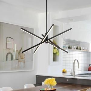 Y'INSP Black LED Chandeliers for Dining Room, 4-Lights Modern Pendant Light Fixture LED Embedded Hanging Lighting Fixtures for Kitchen Island Bedroom Living Room, 27.55inch