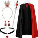 5Pcs Halloween Queen Costume Accessories Set, Shiny Crown Heart Necklace Wand & Cloak for Women Party Cosplay