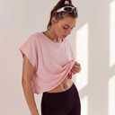 Women Open Back Workout Crop Tops Short Sleeve Athletic Backless T Shirts Loose Fit Running Gym Yoga Tees (Pink, XS)