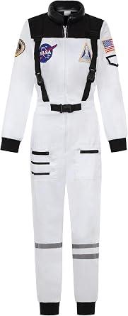 Womens Astronaut Costume Adult Space Suit Halloween Dress up (White, M)