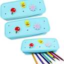 Cute Silicone Pencil Pouch Pencil Case with DIY Holes and 3 Decoratives(Random) Travel Makeup Brush Bag suitable for travel home 7.48inch (Blue,2 Packs)
