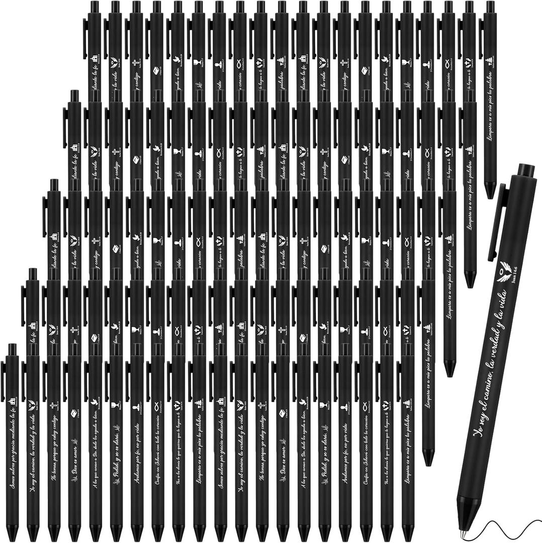 100 Pcs Spanish Bible Verse Pens Christian Ballpoint Pens with Inspirational Quotes Religious Writing Gifts for Employee Coworker Office Teacher Sunday School Supply(Black)