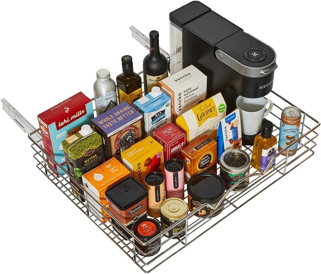 HOLDN STORAGE Pull Out Cabinet Organizer, Slide Out Drawer for Kitchen Cabinets & Pantry, Roll Out Shelf for Pots, Pans & Under Sink Storage, Heavy-Duty Full-Extension, 28" W x 21" D x 5" H