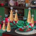 Yookeer 6 Pcs Christmas Yarn Trees Mini Tree Table Decorations with Star and Mini Bell Christmas Tabletop Decor Tree Xmas Cone Trees for Xmas Holiday Table Centerpiece Farmhouse Winter Fireplace Decor