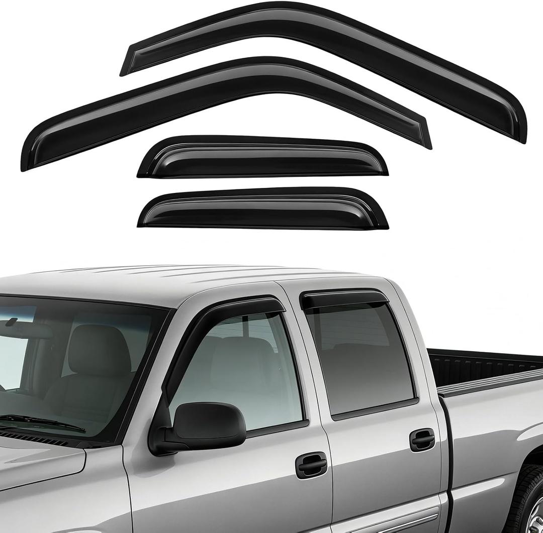 Rain Guards Fit for 1999-2006 Chevy Silverado/GMC Sierra 1500/2500/2500HD Extended Cab, Tape-On Extra Durable Side Window Sun Rain Guard 2006 Silverado/Sierra Visor Deflectors Black 4 PCS