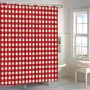 Renaiss 60x72 Inch Red Plaid Shower Curtain Red and White Square Geometric Check Farmhouse Fabric Shower Curtains for Bathroom Decor Bath Curtain Polyester Waterproof with Hooks