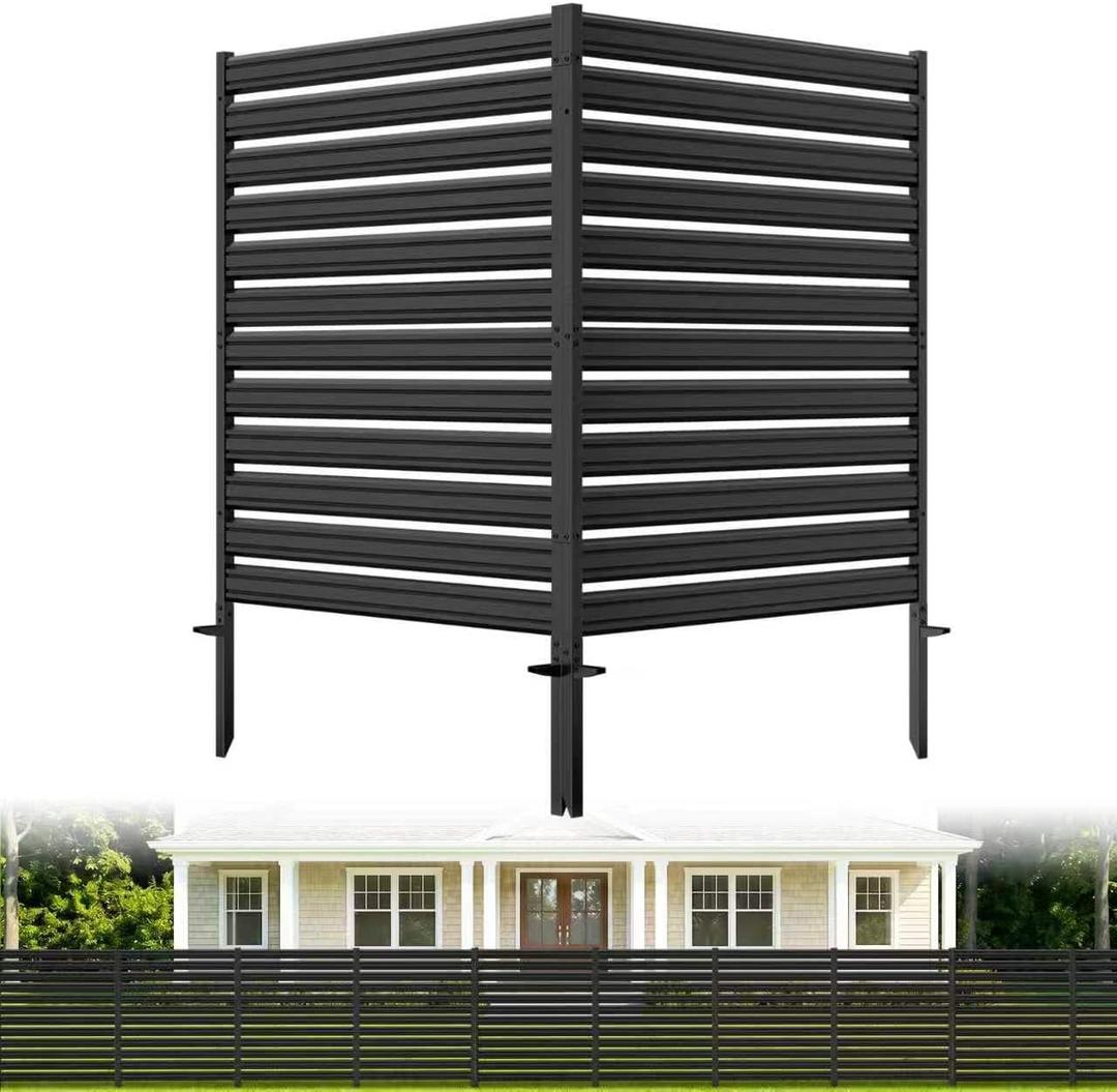 2 Panel No Dig Privacy Fence Screen, 42" H × 38" W Metal Outdoor AC Fencing