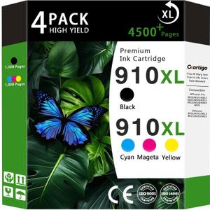 910XL High Yield Ink Cartridges Combo Pack (Black/Cyan/Magenta/Yellow 4-Pack) Compatible for HP 910XL HP910 HP910XL Replacement for Office Jet Pro 8020 8025 8028 8010 OfficeJet 8015 8022 Printers