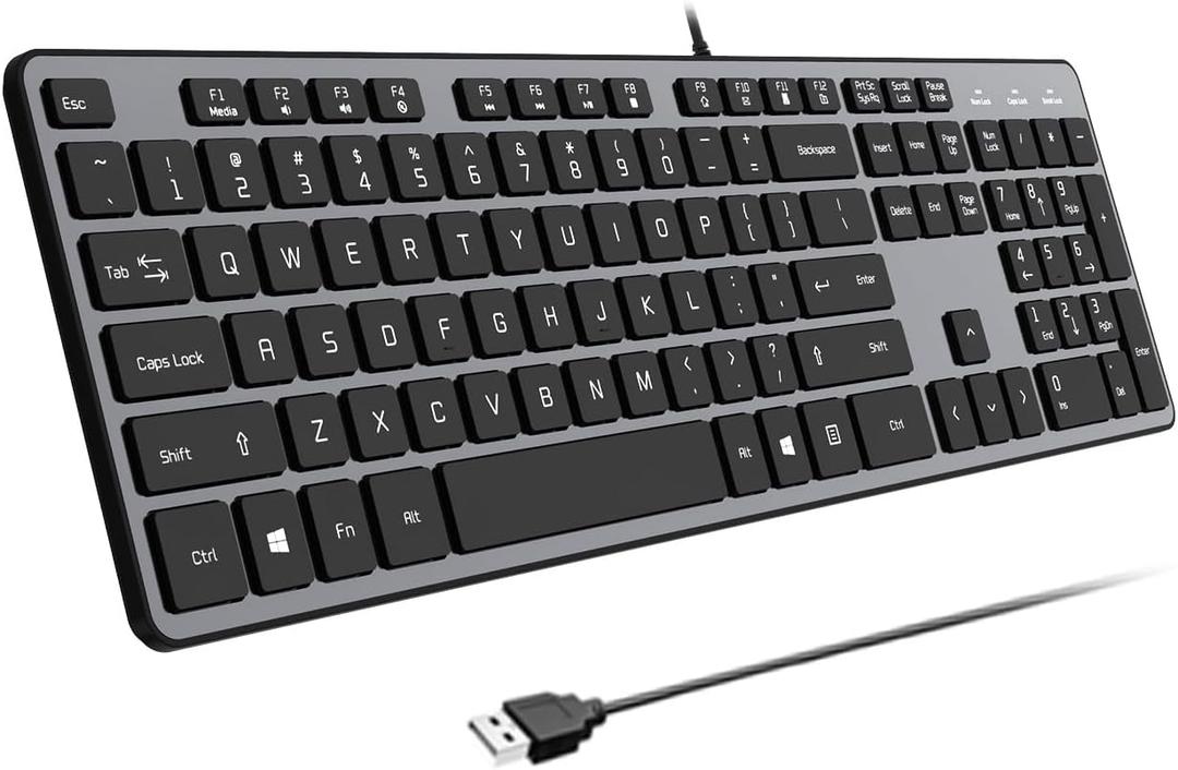 USB Wired Keyboard for Window,Comfortable Quiet Chocolate Keys, Durable Ultra-Slim Wired Computer Keyboard(QWERTY) for PC, Windows 11/10/8/7/XP/Vista KB1430