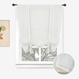 DriftAway Double Layer Linen Blackout Tie Up Curtains Thermal Insulated Fully Lined Balloon Roman Shade Bathroom Window Adjustable Rod Pocket for Small Window 25 Inch by 47 Inch Ivory Cream