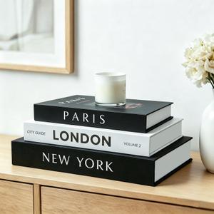 Decorative Fake Books for Home Decor - 3 Faux Book Storage Boxes, Stackable Decorative Bookshelf & Coffee Table Decor, Modern Neutral Design for Any Home Aesthetic with Hidden Storage