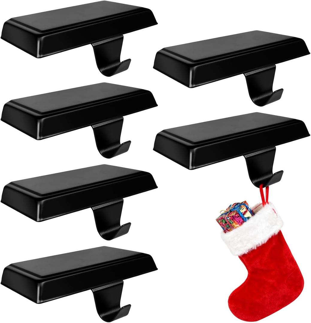 Christmas Weighted Stocking Holders For Mantle Set of 6,Mantle Stocking Hangers,Heavy Duty Christmas Stockings Holders Christmas Ornaments for Counter Tables Window Fireplace Mantle Decoration (Black)