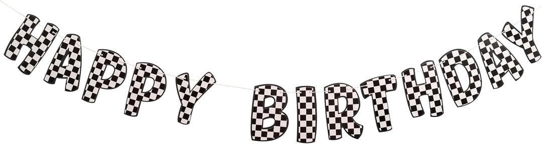 Racing Happy Birthday Banner - Checkered Black and White Happy Birthday Banner, Race Car Birthday Party Decor, Two Fast Party Decorations, Fast One Decor