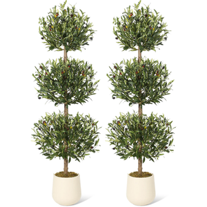 Garvee 2 PCS 5ft Artificial Olive Triple Ball Topiary Tree with Moss and Inner Pot for Home Offices Porch Decor