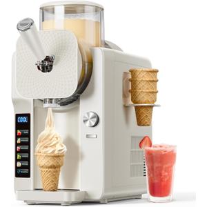 Slush Machine & Ice Cream Maker Machine 2-IN-1, 6 Modes for Smoothies, Milkshakes, Cocktails, Margarita, and Ice Cream, Double-Layer Tank, With Ice Cream Cone Holder, Self-Cleaning, For Home Use, 75OZ  White