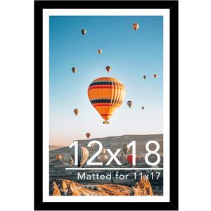 JCJMY 12x18 Picture Frame with 11x17 Mat, Display Photo 11x17 with Mat or 12 x 18 Without Mat, Wall Hanging Large 12 by 18 Poster Frame with Plexiglass, Black