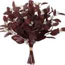 20" Silk Artificial Eucalyptus Stems, 12Pcs Fake Eucalyptus Stem with Leaves Berries, Greenery Plants Floral Decorations for Wedding Party Flowers Arrangement Home Decor (Burgundy)