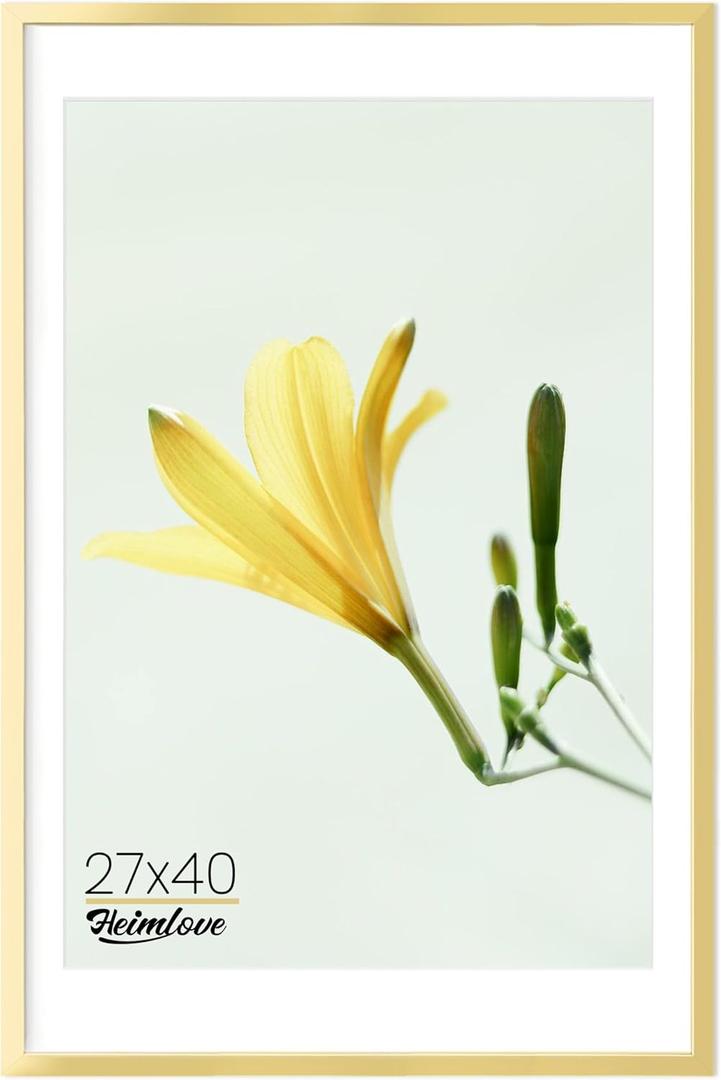 27x40 Matel Picture Frames, Large 27x40 Poster Frames for Wall, Versatile Wall Display Frames with Mat for 24x36 Photos for Home, Room, Office, Attached Hanging Hardware - 1Pack, Gold (Gold-1P)