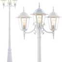 Outdoor Post Light 83", 3-Head White Lamp Post Light Fixture, Waterproof Outside Pole Lamp Post Lantern, Pole Lights Outdoor, Lamppost Street Light for Yard Patio Driveway, E26, 3X60W