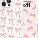 Case for iPhone 15 Pro, Cute Bow Ribbon Aesthetic Bowknot Pattern Case for Women Girls, Girly Trendy Soft Slim TPU Bumper Shockproof Protective Cover - Pink Bows/Beige