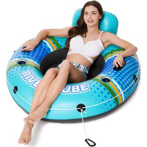 Jasonwell Inflatable River Tube Float - Heavy Duty River Float Pool Floats Lake Premium Water Tubes for Floating Recreational River Raft Lounge Floaties with 2 Cup Holders for Adult (Large, Cyan)