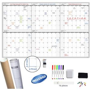 Large Dry Erase Wall Calendar - 60 x 38" Undated Blank 6 Month Calendar - Giant Whiteboard 6 Month Poster - Premium Laminated Undated Planner for Classroom, Office, Project & Family Schedule