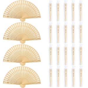 WYTAOHZL 24PCS 8Inch Women Wooden Fan Folding Hand Fan with Bag Bridal Party Favor for Parties Wedding Baby Shower Beach Wooden Party Hand Fans Wedding Favor Fans