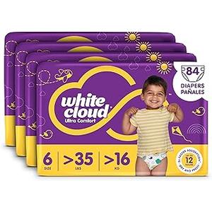 White Cloud Ultra Comfort Diapers, Size 6, 35+lbs, 4 Packs of 21 = 84 Diapers