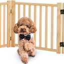 Solid Wood Freestanding Pet Gate Indoor, Wooden Dog Gates for Doorways The House, No-Painted Pet Gate for Stairs, 16.9" Height-3 Panels