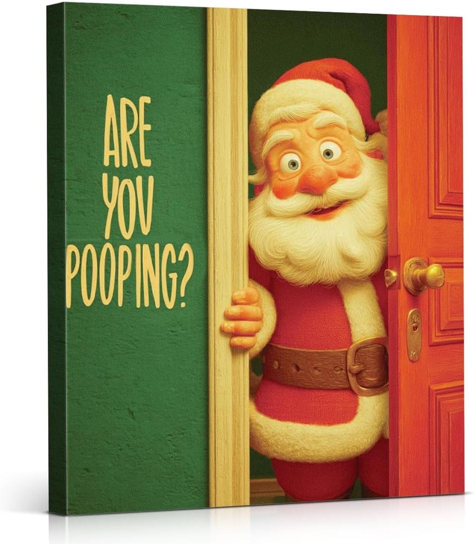 YJIKRTVT Funny Santa Bathroom Wall Art, Are You Pooping, Rustic Farmhouse Christmas Bathroom Artwork, Humorous Santa Claus Canvas Print, Funny Holiday Toilet or Restroom Wall Decor, 8x10 Inches