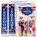 4th of July Patriotic Decorations Set Celebrate with 2Pcs American Flag Porch Signs with Stars and Stripes and 1Pcs Pleated Fan Flag for 250th Anniversary Day Outdoor Indoor (Blue)