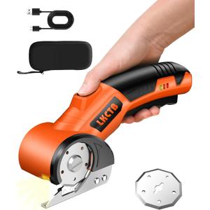Electric Cardboard Cutter Scissors with LED Light, 2600mAh Rechargeable Battery, Brushless Motor, Tungsten Steel Blade, Cuts Cloth, Leather, Carpet, light orange