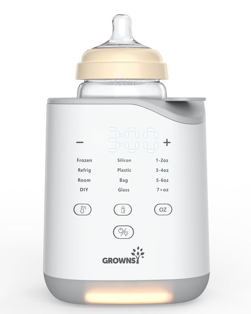 GROWNSY Bottle Warmer, 2025 Fast Baby Bottle Warmer for Breastmilk & Formula, Smart Temperature Control, with Timer, Thaw, Food Heater, Night Light, Calentador De Biberones for All Bottles (Gray)