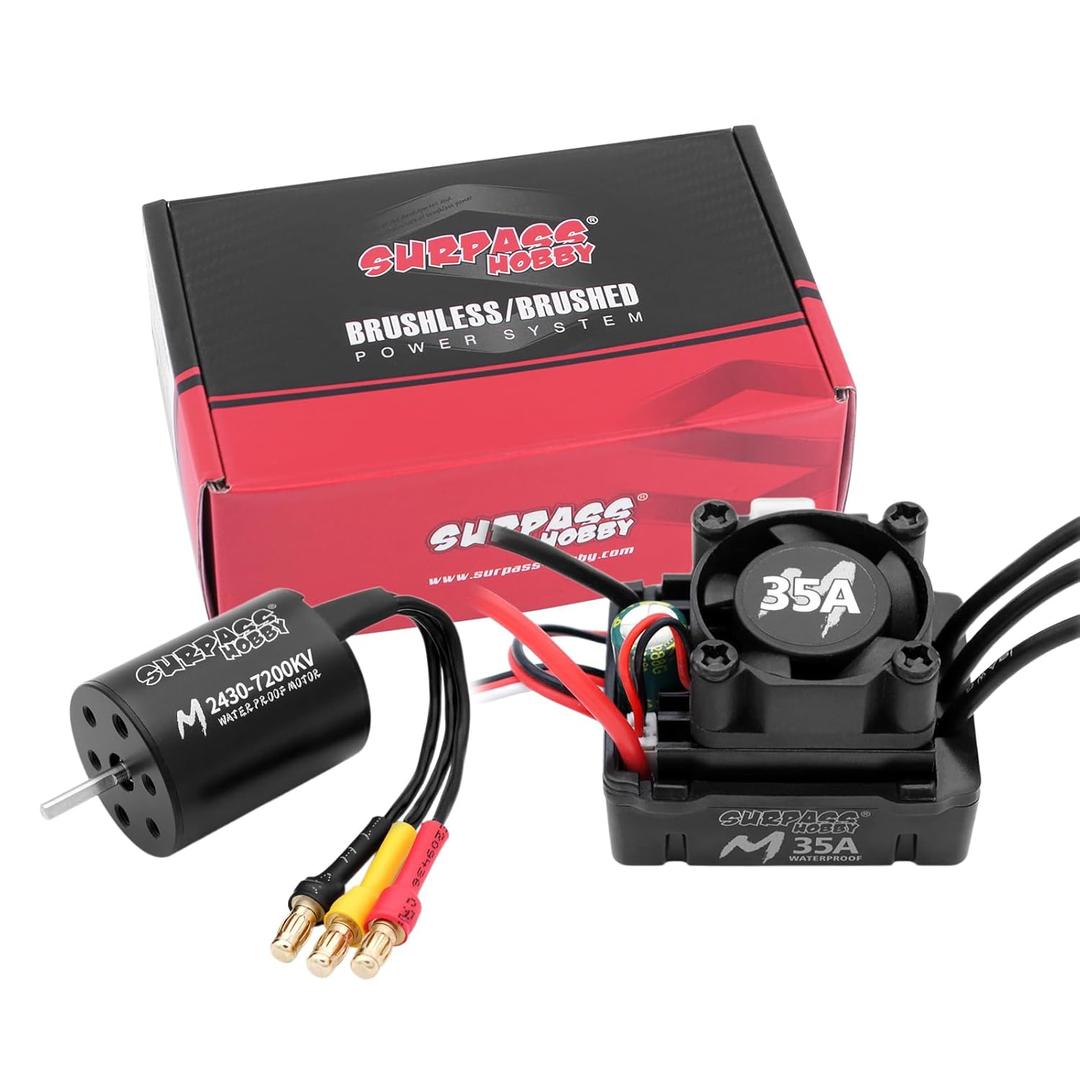 Surpass Hobby M2430 Brushless Motor with 35A Waterproof ESC Combo, Sensorless Motor ESC Upgrade for 1/18 1/16 1/14 RC Cars & Trucks (7200KV)