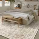 12x15 Neutral Area Rug Beige Vintage Living Room Bedroom Washable Carpet Non-Slip Soft Low Pile Farmhouse Indoor Extra Large Throw Rug for Dining Room Office