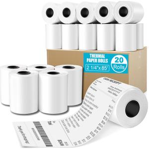 2 1/4" x 85' Thermal Paper Receipt Rolls 2.25 x 85 ft, 20 Rolls Thermal Printer Paper for Credit Card, Cash Register, POS Receipt, Square Credit Card Machines