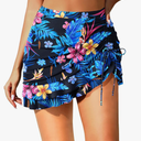 Pinup Fashion High Waisted Swim Skirt - Women Drawstring Ruched Bathing Suit Bottoms with Built-in Brief, Medium