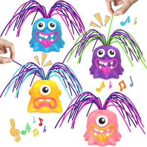 4PCS Fun Hair Pulling Fidget Scream Monster Toys, Venting Novelty Toys, Lots of Different Screams, Halloween Gifts for 3 4 5 6 7+ Kids Teen Boys Girls