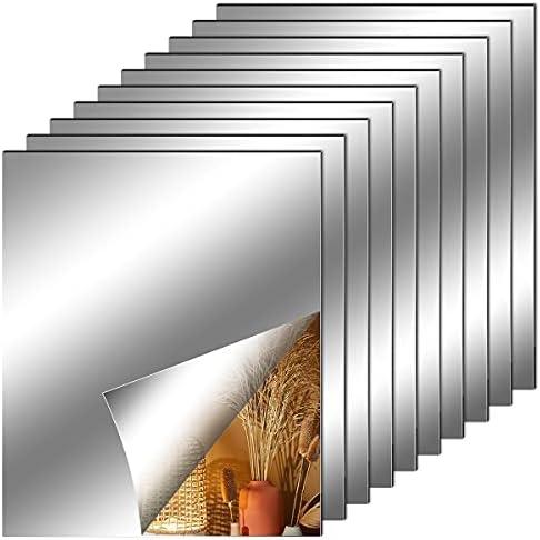 Fantasyon 12 Pieces Flexible Mirror Sheets, Self Adhesive Decorative Plastic Mirror Tiles Non-Glass Mirror Stickers for School Educational and Home Wall Decor (6x8 Inch)