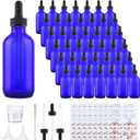 42 Pack 4oz Cobalt Blue Glass Bottles with Glass Eye Droppers for Essential Oils, Perfumes & Lab Chemicals (Brush, Funnels, 3 Extra Droppers, 48 Pieces Labels & 30ml Measuring Cup Included)