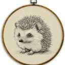 CUANFDDSF Vintage Hedgehog Sketch Animal Round Wall Art, Hedgehog Gifts for Women Framed Hanging Wall Decor, Retro Farmhouse Animal Canvas Prints Decorations for Home Living Room Bedroom, 10x10 Inch (Colour 04)