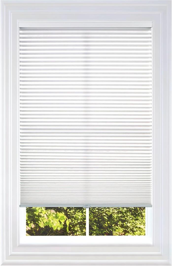 BlindsAvenue Cellular Honeycomb Cordless Shade, 9/16" Single Cell, Light Filtering, White, Size: 25" W x 72" H (Cotton)