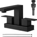 4 inch Bathroom Sink Faucet Matte Black Centerset Bathroom Faucets for Sink 2 or 3 Hole with Pop-Up Drain & Supply Lines, 304 Stainless Steel 2-Handle RV Restroom Faucet