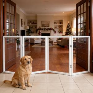 Extra Wide Clear Dog Gate 31" Tall Clear Acrylic Freestanding Dog gate Transparent Pet Gate for Doorways Stairs 4 Panel(55"-92" W)